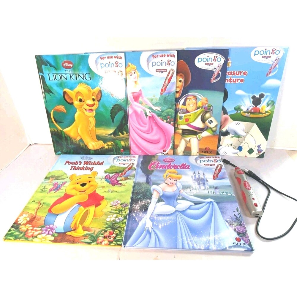 Poingo Reader Pen & Cord With Lot Of 6 Books Disney Tested Kids Reading